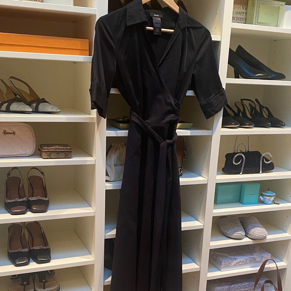 Alfani Elegant Black MIDI Faux Wrap Summer Dress.  EUC. Size 4
